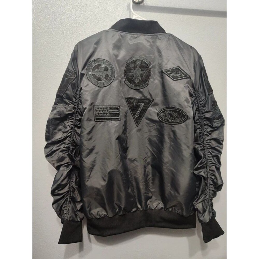 American Stitch vintage Y2K grey nylon patch aviator bomber jacket men's L-XL